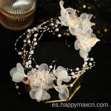 Elegantes accesorios para el cabello nupcial diadema de flores blancas